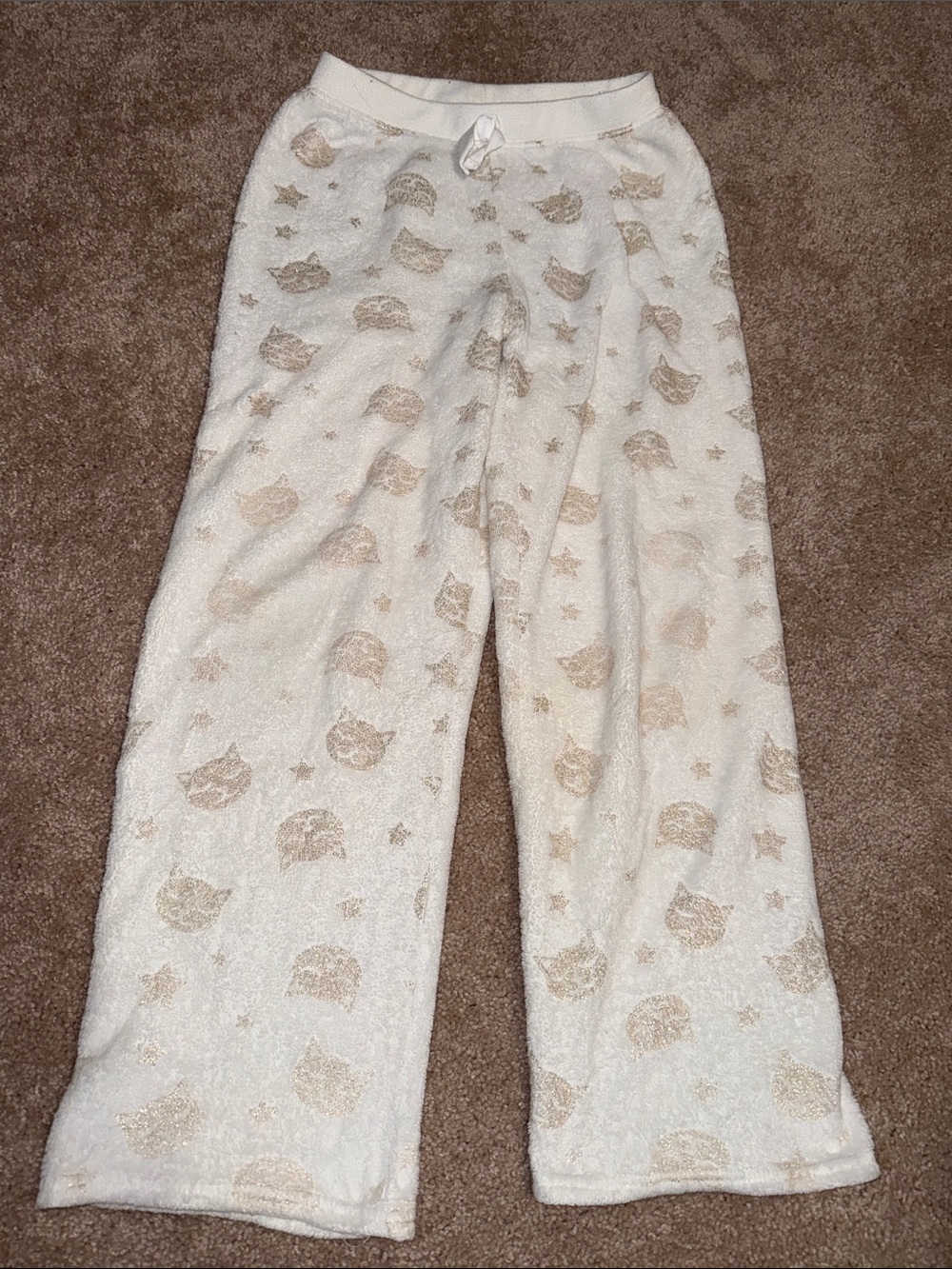 Cozy Cream Cats & Star Plush Kids Sweatpants